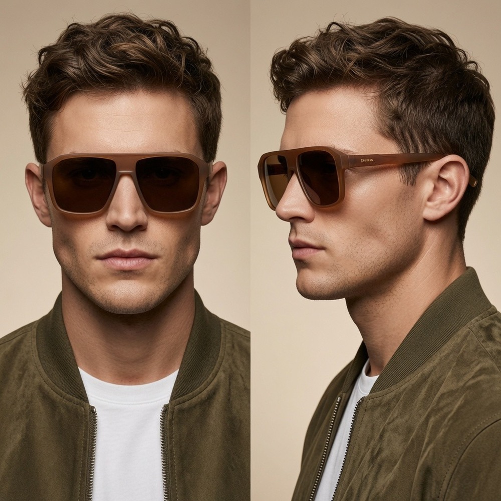 Mens Flat Top Sunglasses Matte Tan Brown Oversized Navigator Shades Fashion 2026